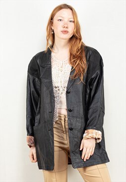 Vintage 80's Women Leather Jacket in Black