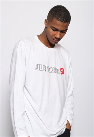 VINTAGE NIKE JUST DO IT LOGO LONG SLEEVE T-SHIRT WHITE