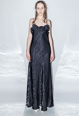 Y2K Vintage femme fatale evening dress in silky black