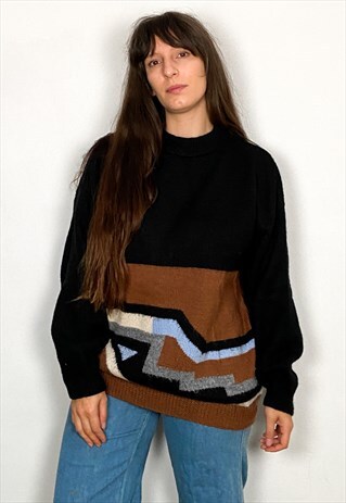 VINTAGE 80'S ABSTRACT PATTERN LONG SLEEVE JUMPER