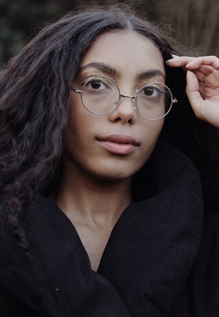 SILVER ROUND CLEAR LENS GLASSES