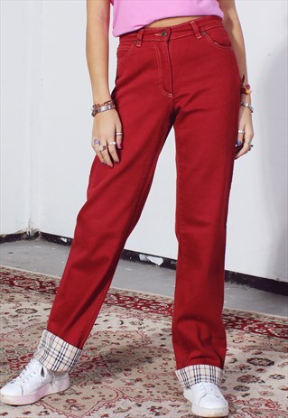 VINTAGE BURBERRY RED TROUSERS WITH NOVA CHECK TURN UPS