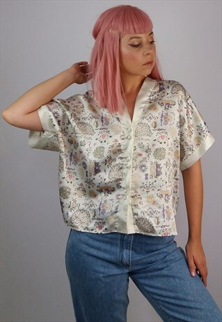 VINTAGE 90'S SILKY POLYESTER PYJAMA KIMONO SLEEVE