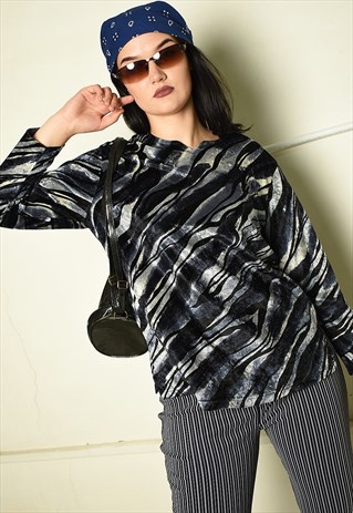 VINTAGE 90S RETRO ABSTRACT PATTERN VELVET BLOUSE TOP