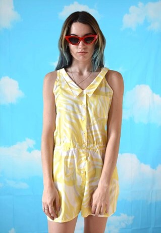 VINTAGE 90'S YELLOW ZEBRA PRINT PLAYSUIT WITH COLLAR