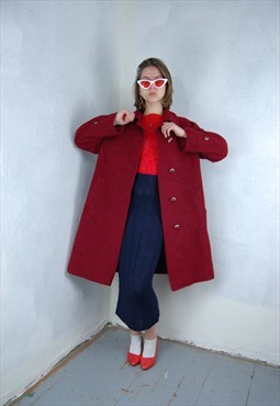 Vintage 90's long baggy glam party trench coat in dark red