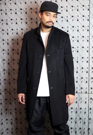 VINTAGE HUGO BOSS SINTRA WOOL CASHMERE BLEND BLACK COAT