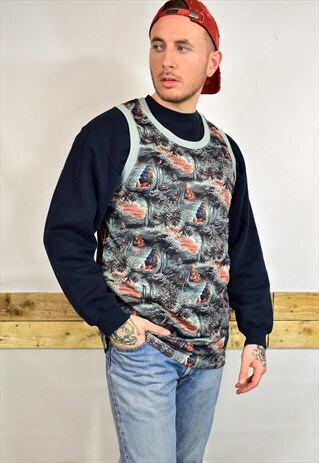VINTAGE 90S NIKE 6.0 ISLAND PRINT JERSEY TOP