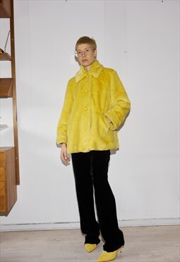 Vintage yellow faux fur coat