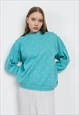 VINTAGE 80S BOXY FIT KNITTED JUMPER IN PASTEL BLUE S