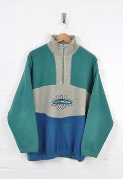 Vintage 1/4 Zip Block Colour Fleece Green/Blue XL