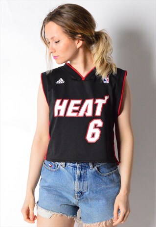BLACK ADIDAS NBA HEAT BASKETBALL SPORTS CROPPED VEST