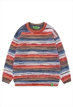 Horizontal stripe sweater gradient fluffy jumper in red blue