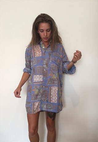 CRAZY PATTERNED VINTAGE RETRO FESTIVAL OVERSIZED SHIRT