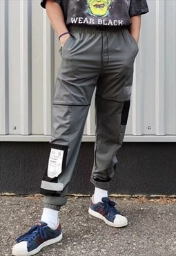 Cargo pocket strap joggers reflective beam overalls grey
