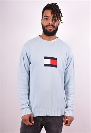 TOMMY HILFIGER MENS VINTAGE JUMPER SWEATER LARGE BLUE 90S