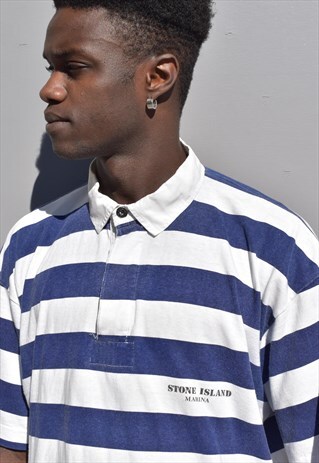RARE VINTAGE 80S STONE ISLAND MARINA STRIPE POLO