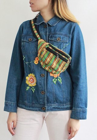 GREEN MULTI STRIPES WOVEN BUM BAG FANNY PACK