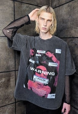 Raver t-shirt premium vintage wash punk grunge tee in grey