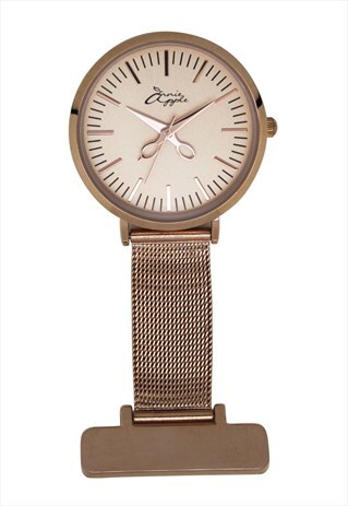 ROSE GOLD MESH NURSES FOB WATCH INDEX DIAL