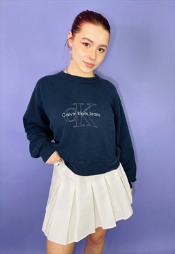 Vintage 90s Calvin Klein Embroidered Blue Sweatshirt