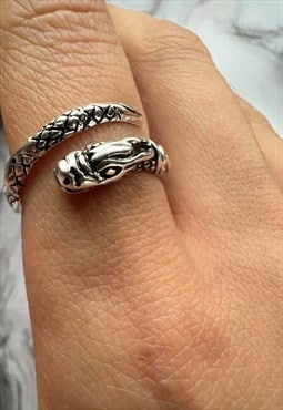 925 Oxidised Sterling Silver Adjustable Dragon Ring