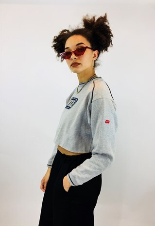 VINTAGE NIKE EMBROIDERED SWOOSH CROPPED SWEATSHIRT