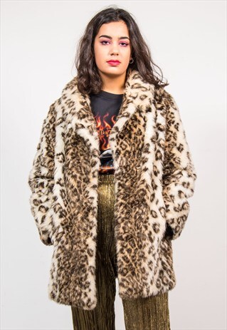 VINTAGE 90'S LEOPARD PRINT FAUX FUR COAT