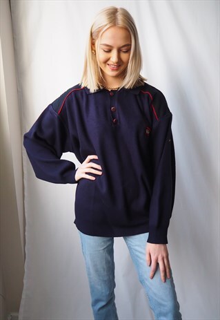 VINTAGE PAUL & SHARK DARK NAVY POLO JUMPER