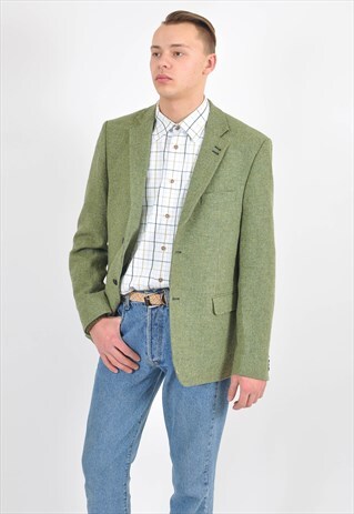 VINTAGE 90'S WOOL BLAZER JACKET IN GREEN