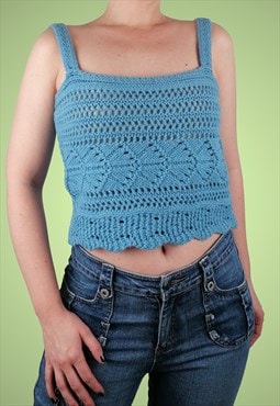 Vintage 90's Y2K Wool Blend Knit Crochet Crop Top Vest