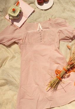 Pink Puff Sleeve Square Neck Mini Dress