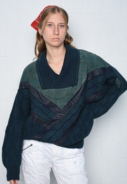 Vintage 80s GALANTUOMO patchwork knitted jumper sweater