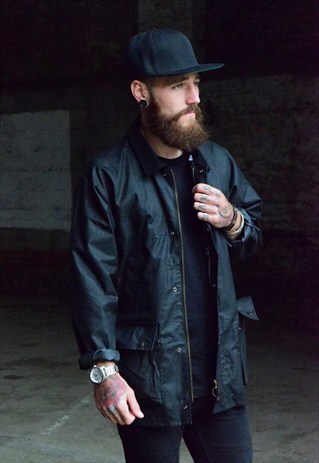 NEW MENS BLACK OVERSIZE WAX COAT JACKET