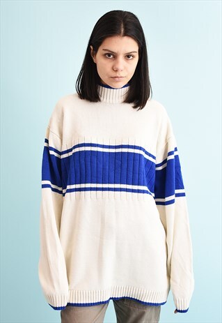90'S RETRO OVERSIZED NEUTRAL DADS ROLL NECK JUMPER TOP