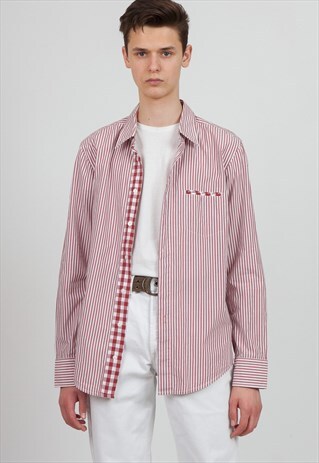 VINTAGE PINK WHITE HUGO BOSS LONG SLEEVE STRIPED SHIRT