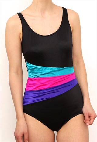 VINTAGE 80S MULTICOLOURED COLOUR BLOCK SWIMSUIT