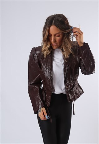 LEATHER FITTED JACKET 80'S UK 10 (BFBK)