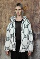 GRUNGE FLEECE JACKET HIGH FASHION FLUFFY RETRO BOMBER WHITE