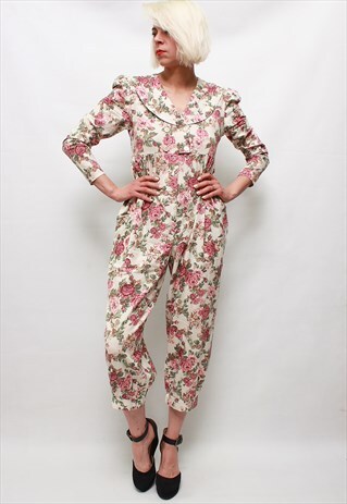 VINTAGE 90' BEAUTIFUL AMAZING PASTEL PINK FLOWER JUMPSUIT