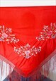 VINTAGE 90S FLORAL EMBROIDERY TRIANGLE SCARF IN RED