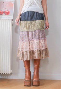 vintage cottage milkmaid prairie coquette lace pastel skirt