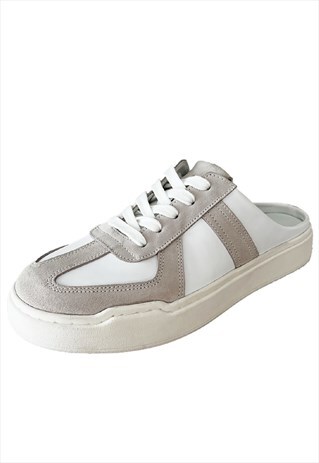 UNUSUAL TRAINERS SUEDE FAUX LEATHER SLIPPERS IN WHITE GREY