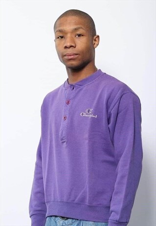 VINTAGE CHAMPION BUTTON UP LOGO SWEATSHIRT PURPLE