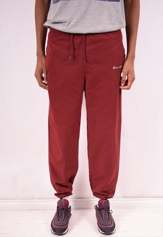 CHAMPION MENS VINTAGE TRACKSUIT TROUSERS SMALL MAROON 90S