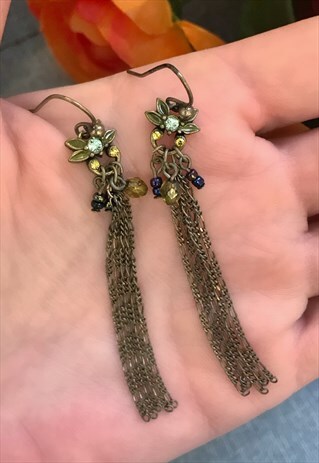 BRONZE FLOWER DANGLE EARRINGS