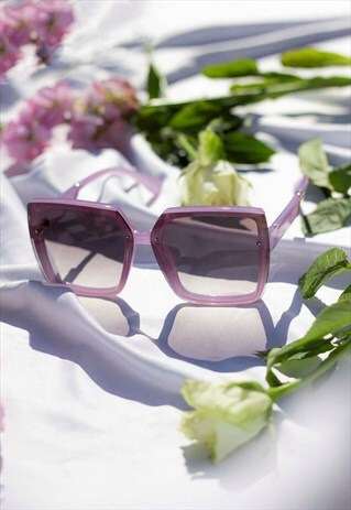 LILAC FRONT LENS CHUNKY SQUARE ANGLED SUNGLASSES