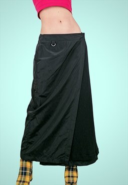 Y2K Cargo Grunge Maxi Skirt Black Wrap Gorpcore Techwear