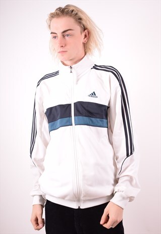 ADIDAS MENS VINTAGE TRACKSUIT TOP JACKET LARGE WHITE 90S