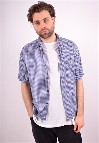 GUESS MENS VINTAGE SHIRT MEDIUM BLUE CHECK 90S